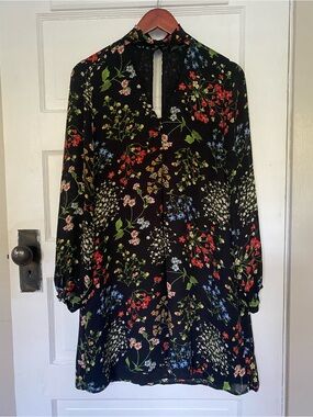 Floral High-Neck Black Mini Dress